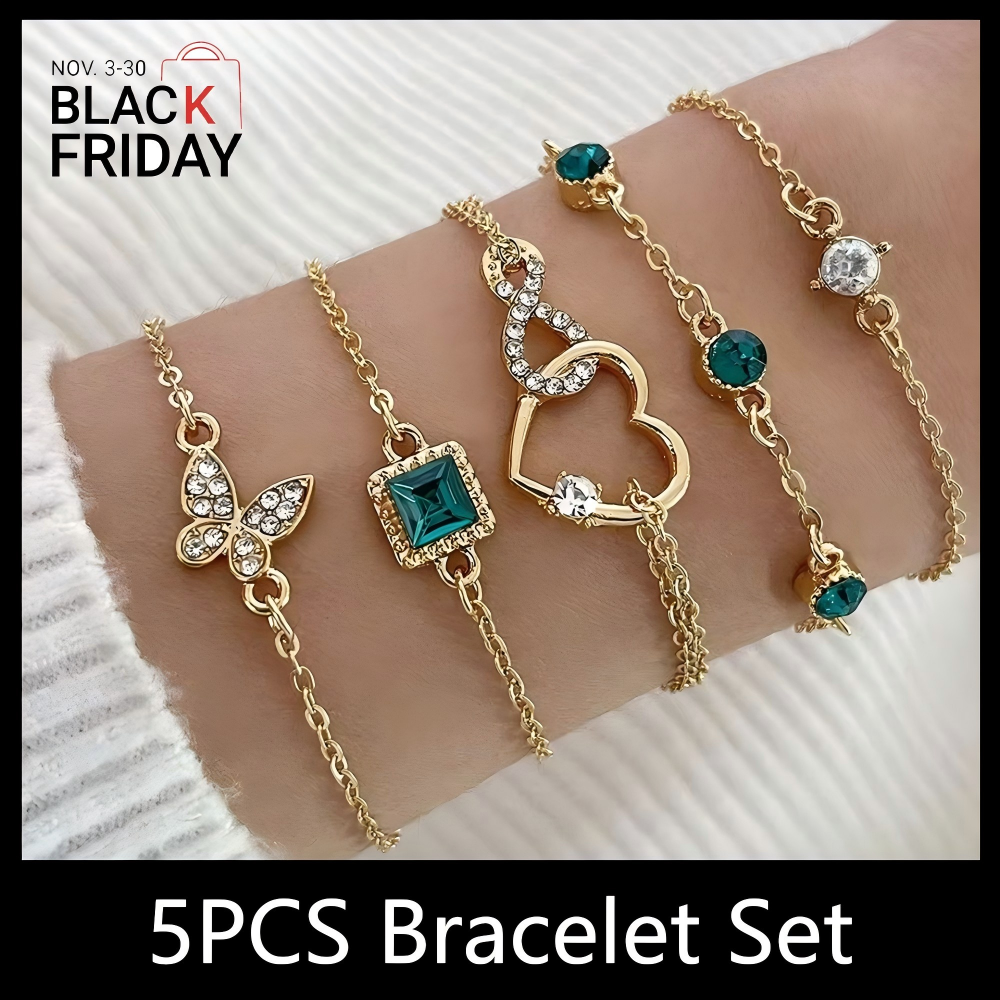 5PCS Women's Gold Bracelet 14K Gold Plated Exquisite Layered Chain Bracelet Adjustable Cute Bracelet Set Used For Daily Wear Or Exquisite Gifts