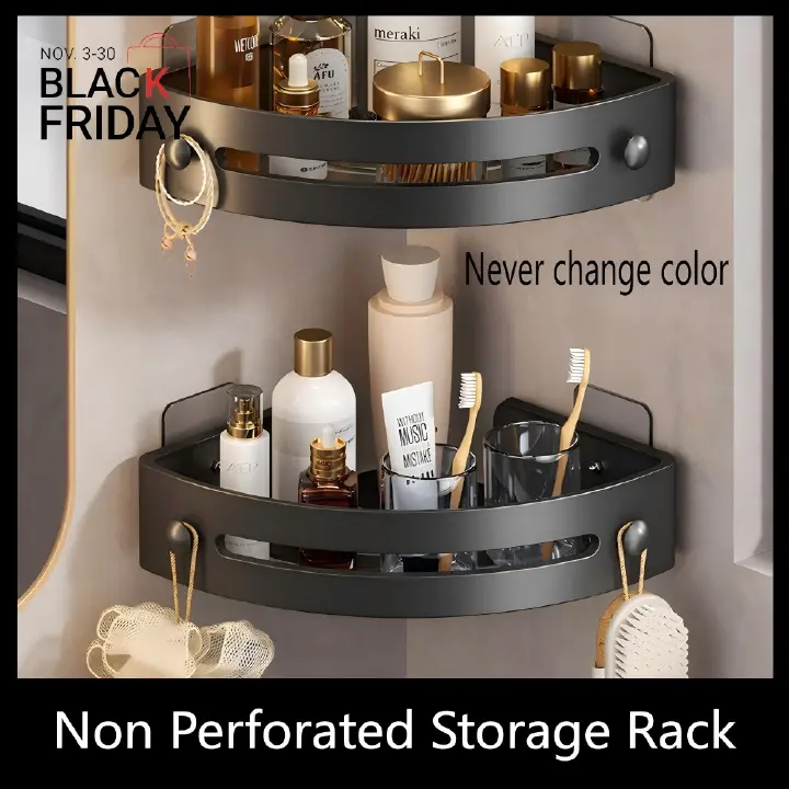 UPHUI Bathroom Storage Rack Shelf Shower Bathroom Furniture Kitchen Storage Rack Large Capacity Household Storage Rack Non Punched Wall Mounted Anti Rust Storage Rack Light Luxury Style Storage
