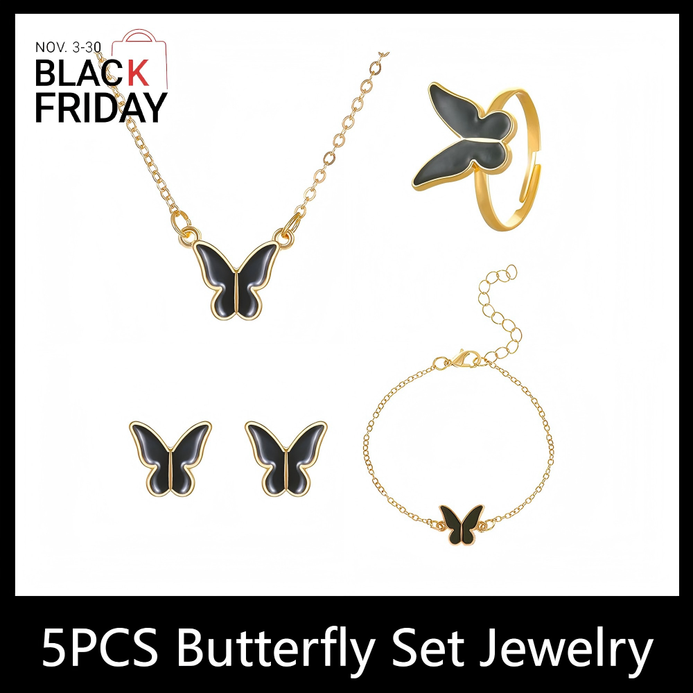 5-piece Women's Jewelry Set Earrings Necklaces Bracelets Rings Fashion Butterfly Jewelry Set Women's Butterfly Jewelry Couple Gifts