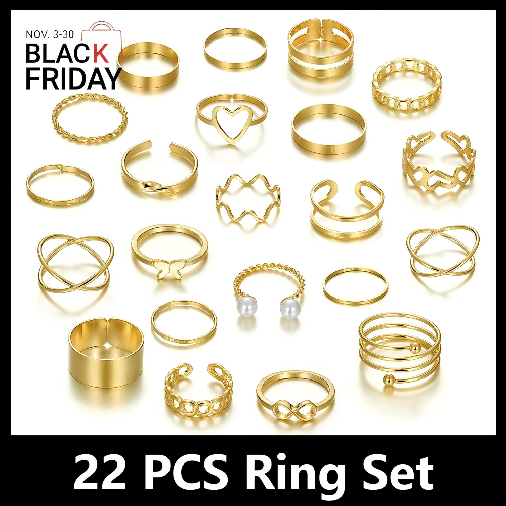 22PCS Women's Butterfly Rings Opening Multioint Rings Set Love Rings Female High Quality Accessories Women's Jewelry Set Used For Shooting Props Or Daily Wear