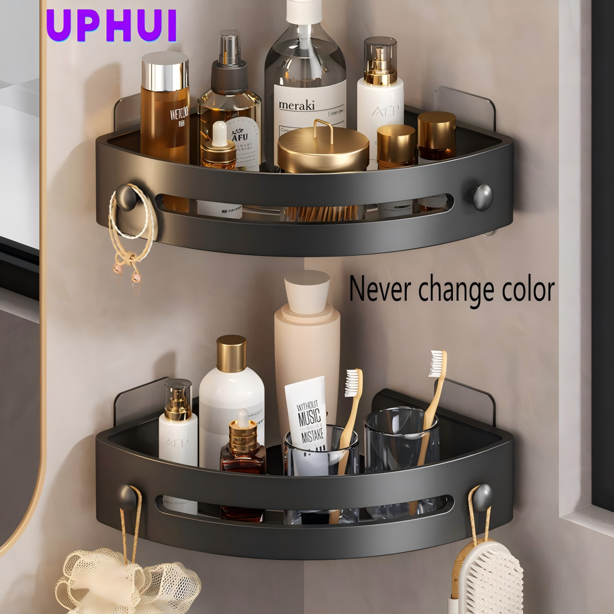 UPHUI Bathroom Storage Rack Shelf Shower Bathroom Furniture Kitchen Storage Rack Large Capacity Household Storage Rack Non Punched Wall Mounted Anti Rust Storage Rack Light Luxury Style Storage