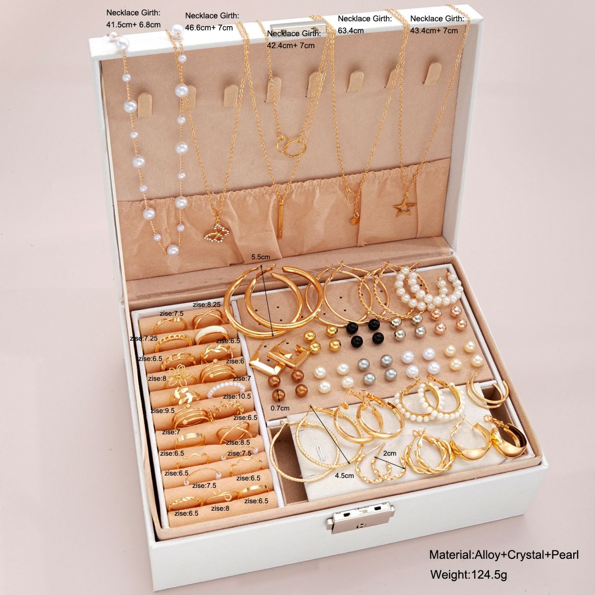 85PCS Luxury Jewelry Set Pearl Necklace Set Fashion Ring and Earring Set Diamond and Pearl Earring Set Elegant Zircon Pendant Earring Necklace Women's Daily Jewelry Gift for Friends