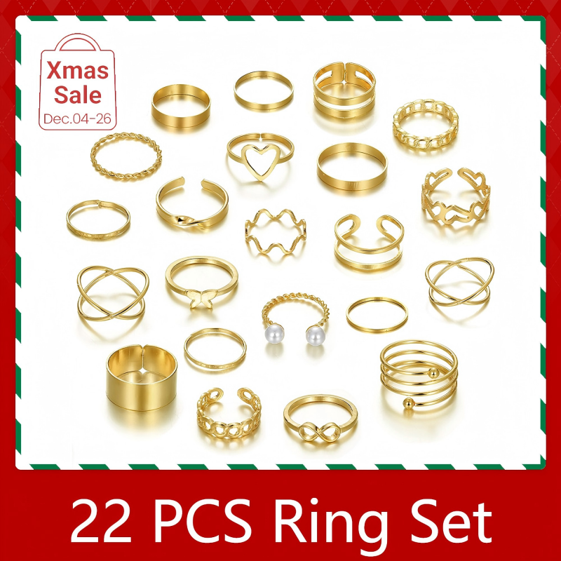 22PCS Women's Butterfly Rings Opening Multioint Rings Set Love Rings Female High Quality Accessories Women's Jewelry Set Used For Shooting Props Or Daily Wear