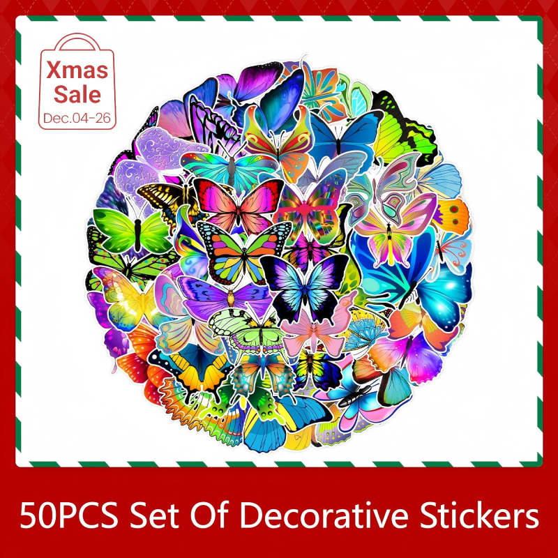 UPHUI 50PCS  Stylish Universal DIY Butterfly Stickers Boho Graffiti Stickers for DIY Luggage Laptops Skateboards Motorcycle Bikes Suitcase Decals Graffiti Stickers