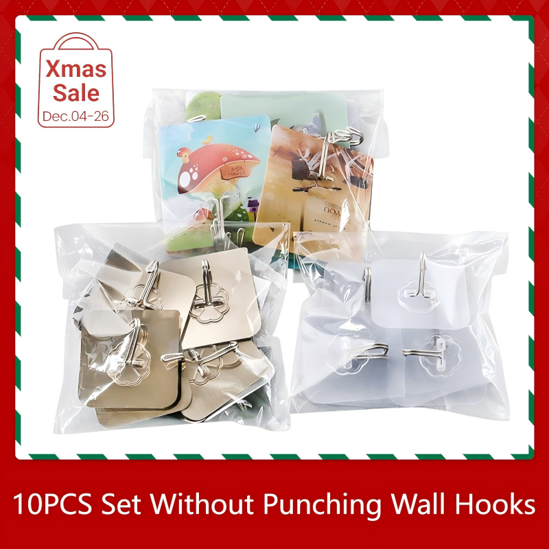 UPHUI Extra large 10-piece set of household hooks without punching strong wall gelcoat hooks wall hanging hooks bathroom shower outdoor kitchen door heavy-duty waterproof sticky hooks