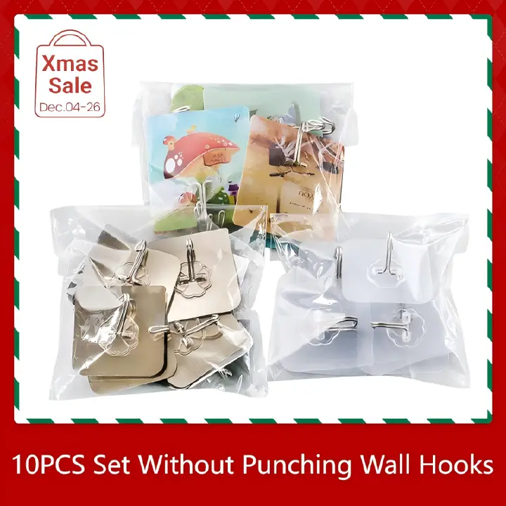 UPHUI Extra large 10-piece set of household hooks without punching strong wall gelcoat hooks wall hanging hooks bathroom shower outdoor kitchen door heavy-duty waterproof sticky hooks