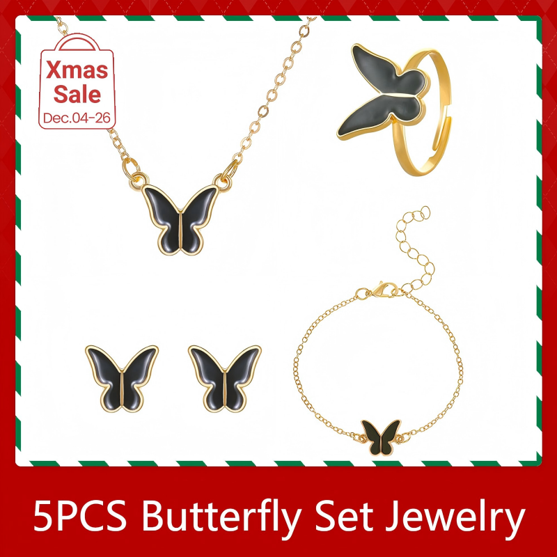 5PCS Women's Jewelry Set Earrings Necklaces Bracelets Rings Fashion Butterfly Jewelry Set Women's Butterfly Jewelry Couple Gifts