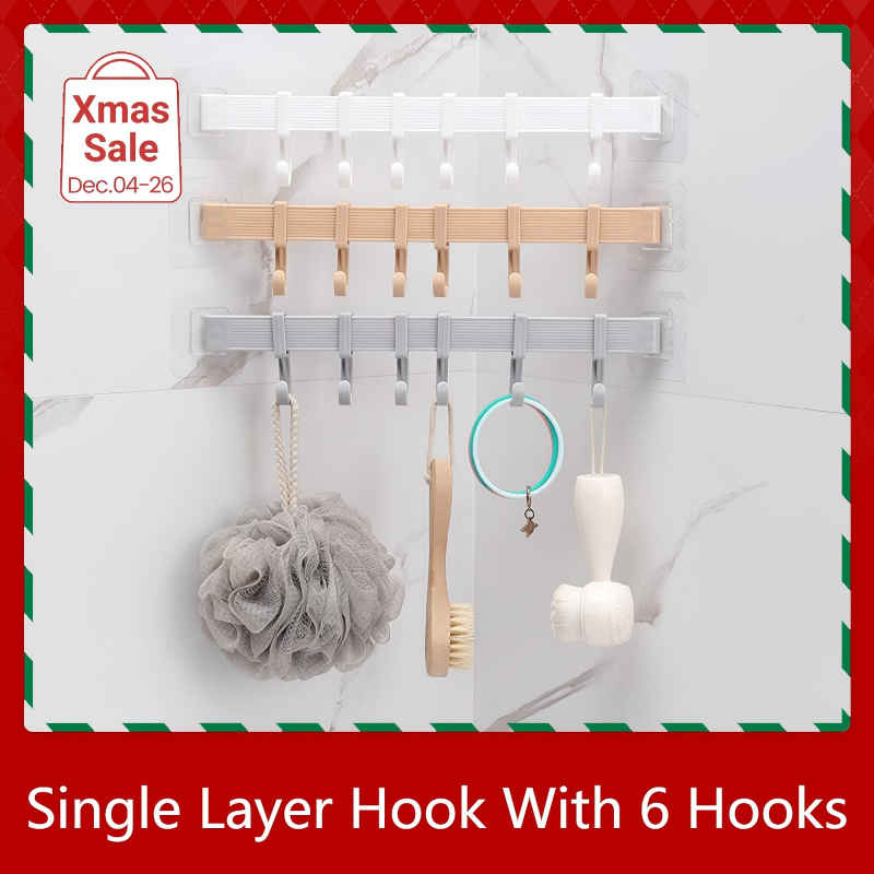 UPHUI 6 Hook Assembly Adhesive Hook Row Hook Towel Rack Kitchen Storage Rack Bathroom Wall Hanging Hook Multifunctional Key Hook
