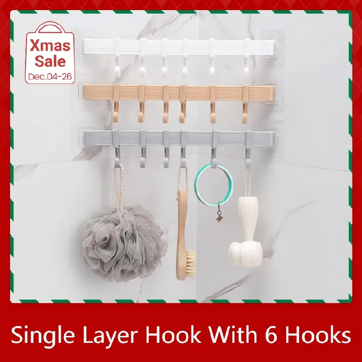 UPHUI 6 Hook Assembly Adhesive Hook Row Hook Towel Rack Kitchen Storage Rack Bathroom Wall Hanging Hook Multifunctional Key Hook