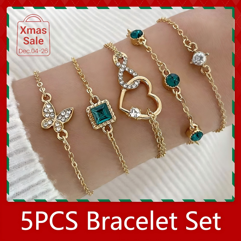 5PCS Women's Gold Bracelet 14K Gold Plated Exquisite Layered Chain Bracelet Adjustable Cute Bracelet Set Used For Daily Wear Or Exquisite Gifts
