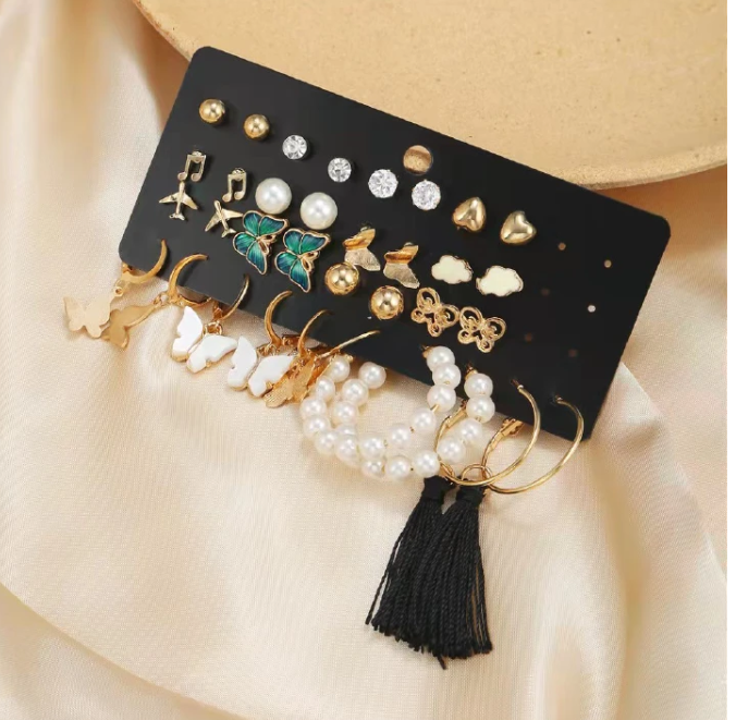 34 PCS Set Of Women's Fashion Earrings Set Women's Fashion Accessories Jewelry Earrings Creative 17 Pairs Combination Notes Pearl Breathable Earring Set Women's Jewelry Set