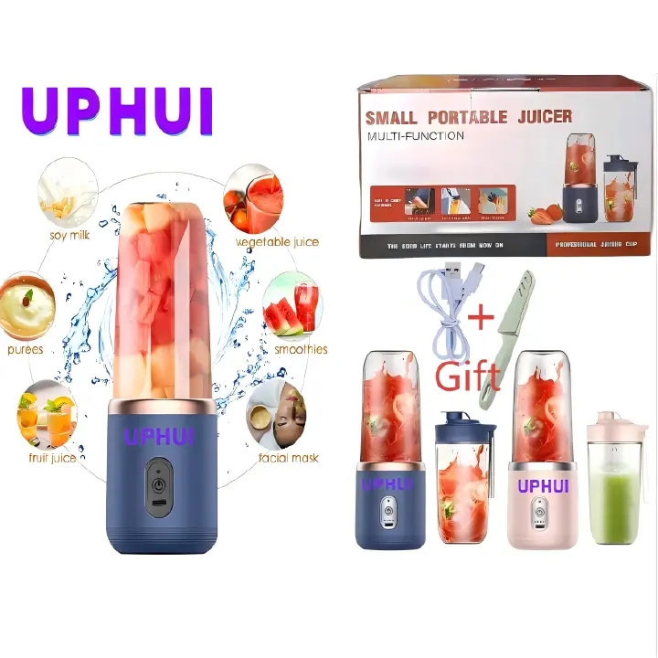 UPHUI Personal Blender for Shakes and Smoothies Portable Mixer Fruit Juicer USB Rechargeable with 6 Blades Handheld Blenders for Sports Travel and Outdoors Small Electric Mini Blender