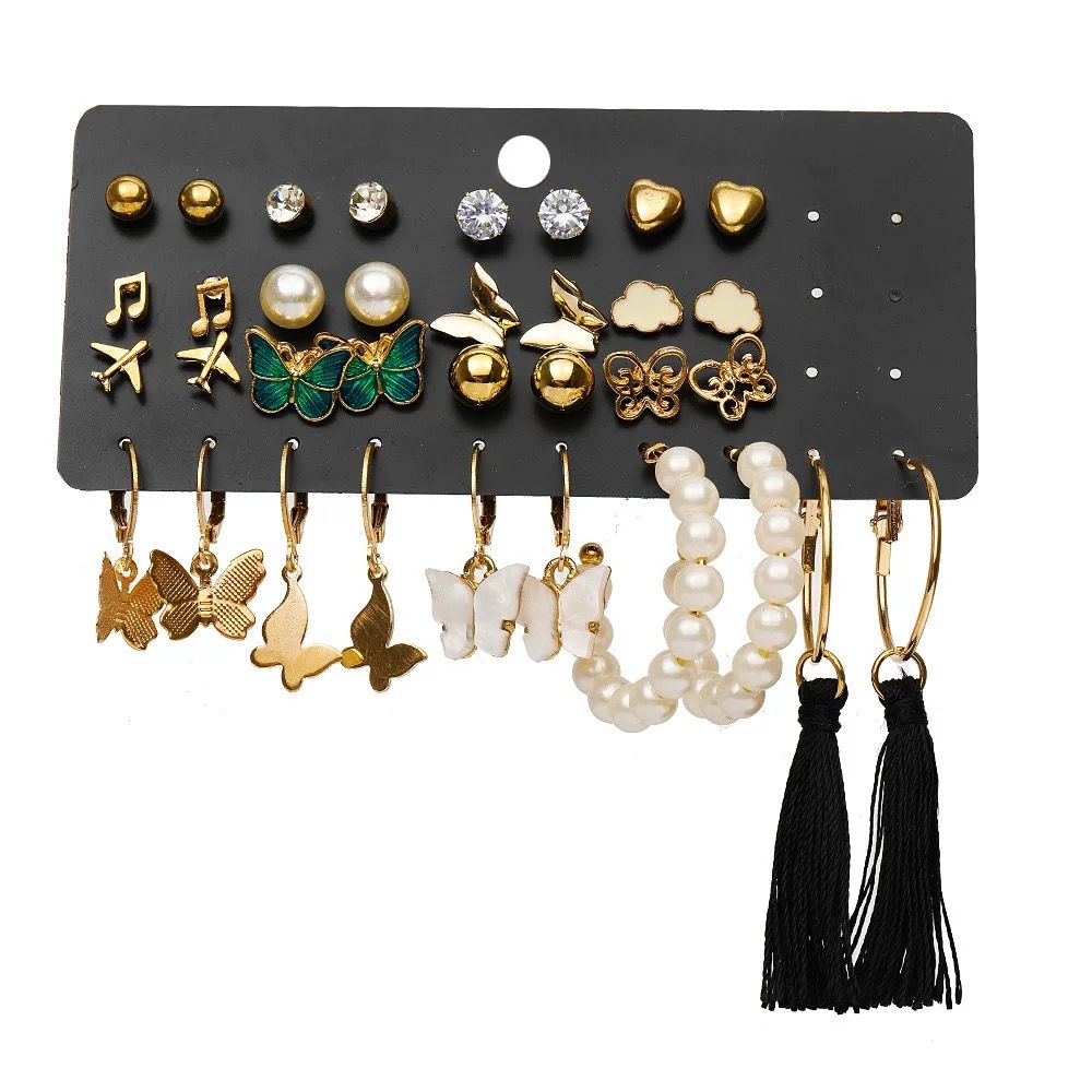 34 PCS Set Of Women's Fashion Earrings Set Women's Fashion Accessories Jewelry Earrings Creative 17 Pairs Combination Notes Pearl Breathable Earring Set Women's Jewelry Set