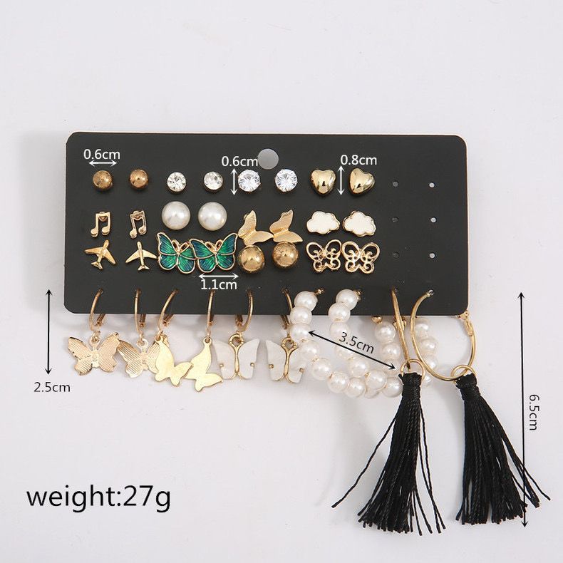 34 PCS Set Of Women's Fashion Earrings Set Women's Fashion Accessories Jewelry Earrings Creative 17 Pairs Combination Notes Pearl Breathable Earring Set Women's Jewelry Set