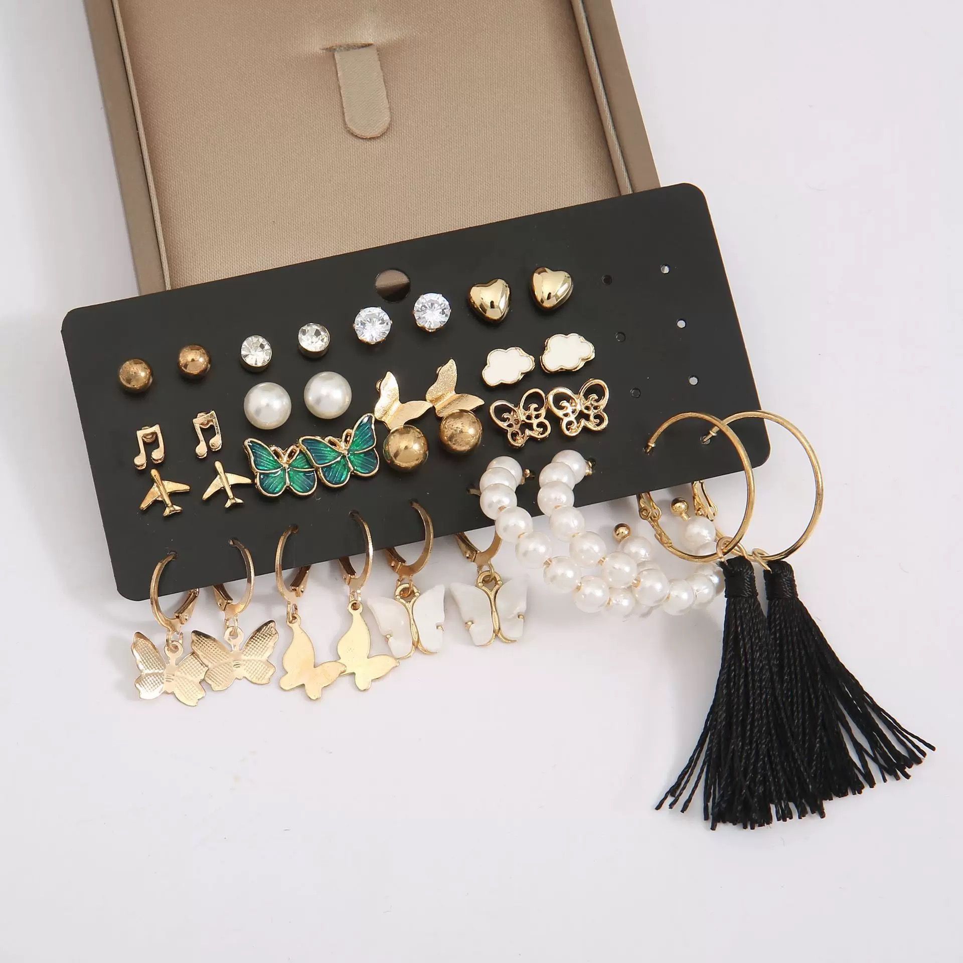 34 PCS Set Of Women's Fashion Earrings Set Women's Fashion Accessories Jewelry Earrings Creative 17 Pairs Combination Notes Pearl Breathable Earring Set Women's Jewelry Set