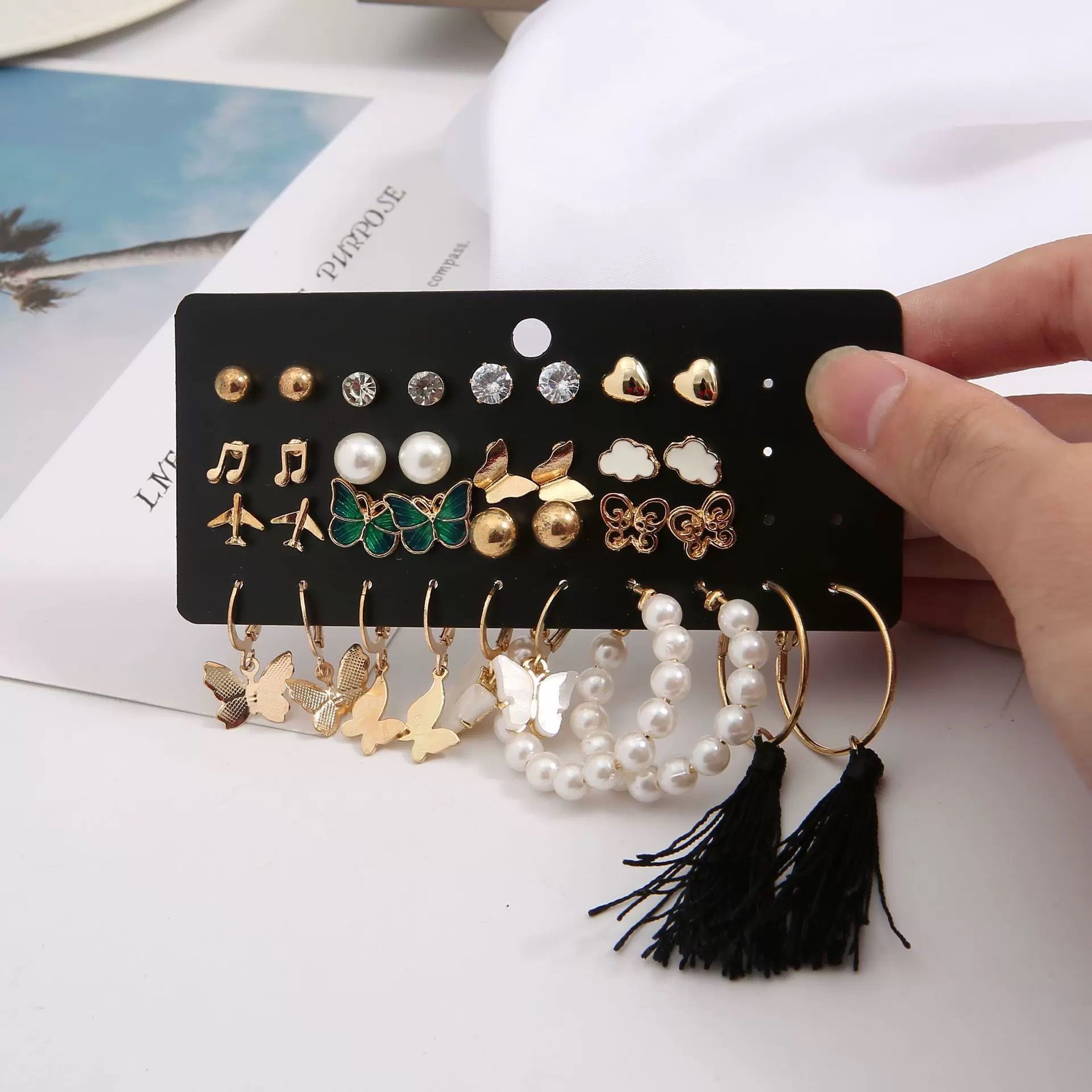 34 PCS Set Of Women's Fashion Earrings Set Women's Fashion Accessories Jewelry Earrings Creative 17 Pairs Combination Notes Pearl Breathable Earring Set Women's Jewelry Set