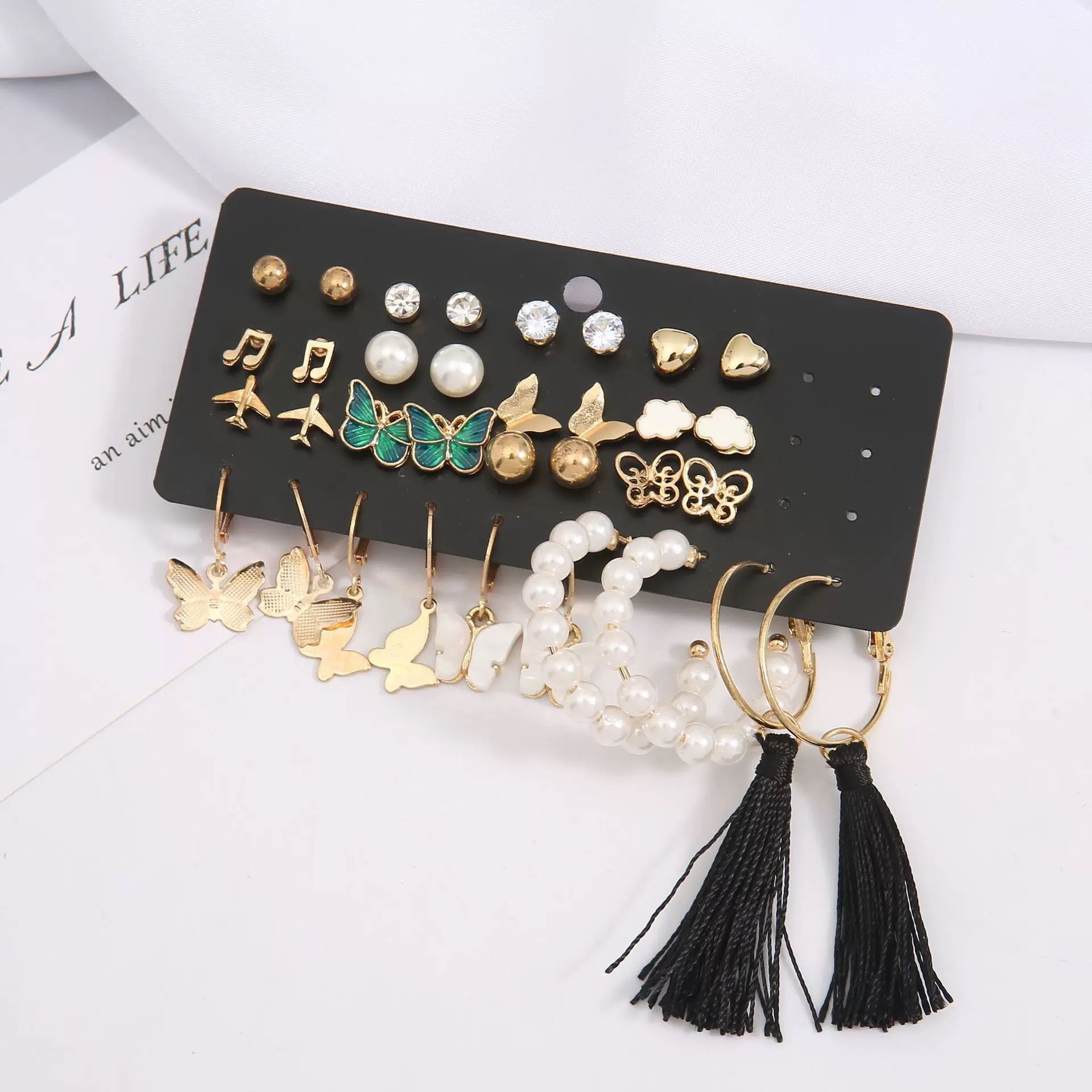 34 PCS Set Of Women's Fashion Earrings Set Women's Fashion Accessories Jewelry Earrings Creative 17 Pairs Combination Notes Pearl Breathable Earring Set Women's Jewelry Set