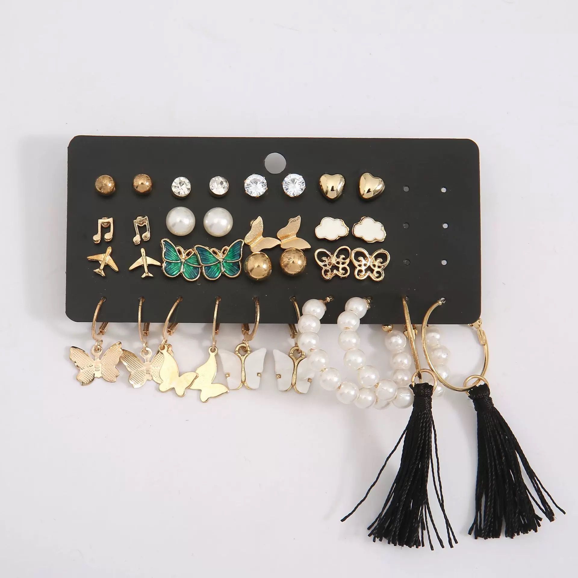 34 PCS Set Of Women's Fashion Earrings Set Women's Fashion Accessories Jewelry Earrings Creative 17 Pairs Combination Notes Pearl Breathable Earring Set Women's Jewelry Set