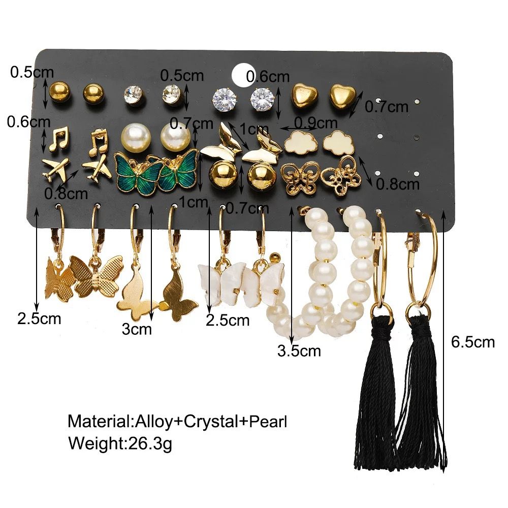 34 PCS Set Of Women's Fashion Earrings Set Women's Fashion Accessories Jewelry Earrings Creative 17 Pairs Combination Notes Pearl Breathable Earring Set Women's Jewelry Set