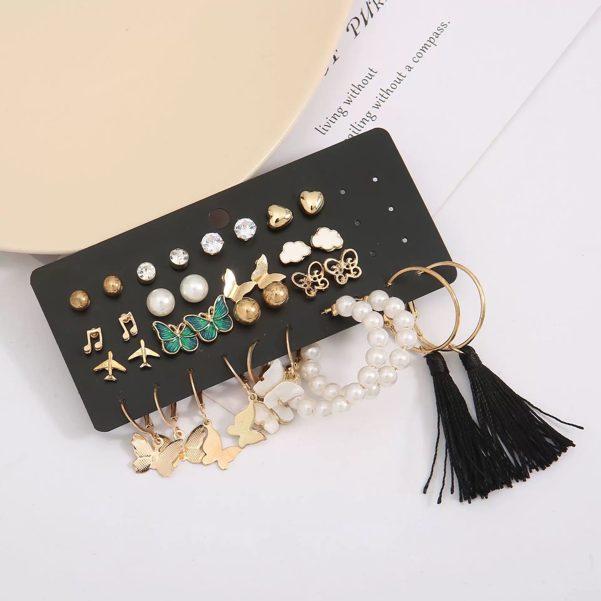 34 PCS Set Of Women's Fashion Earrings Set Women's Fashion Accessories Jewelry Earrings Creative 17 Pairs Combination Notes Pearl Breathable Earring Set Women's Jewelry Set
