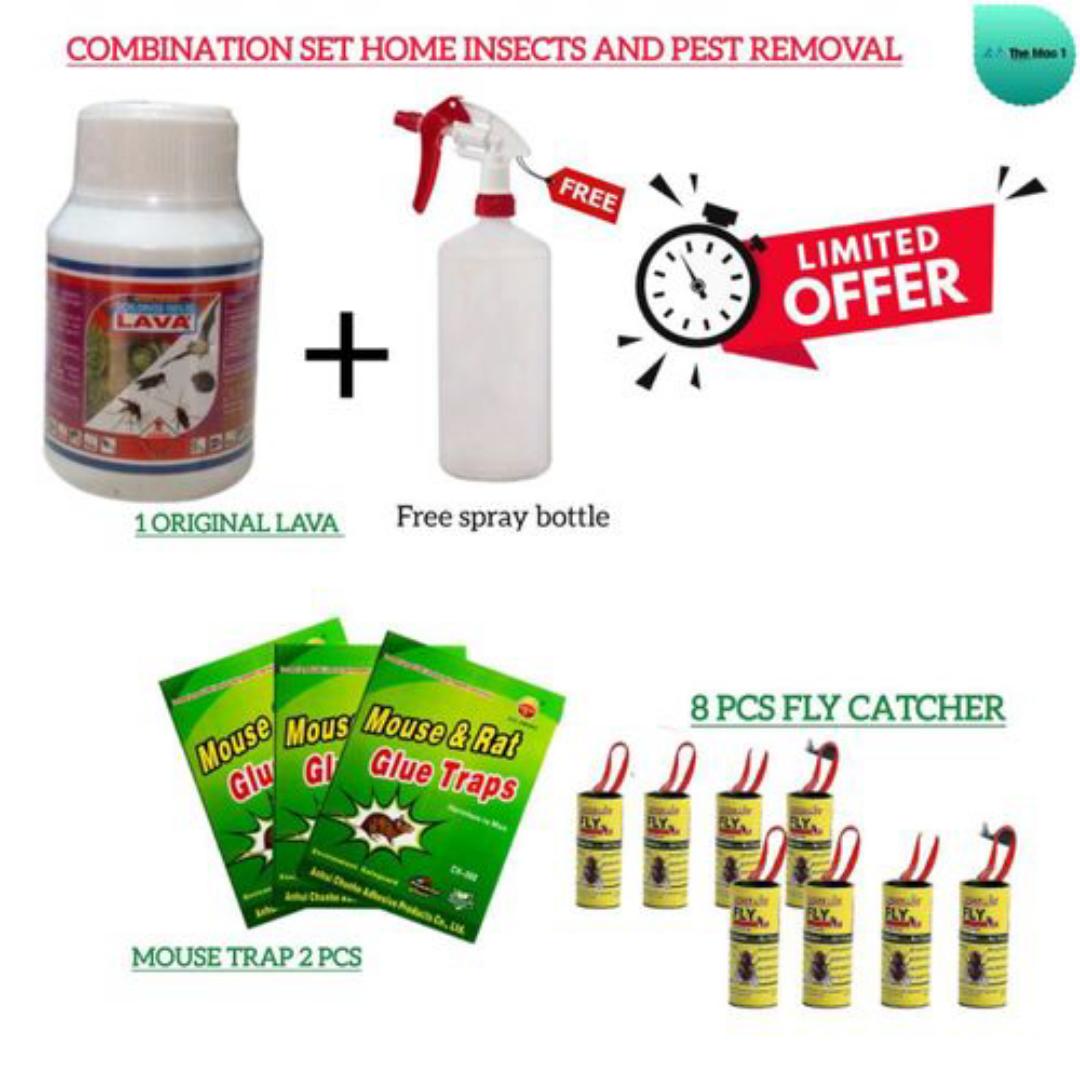 Lava Authentic insecticide combnation set to fight insects and pests at home with concenrated l,ava insecticide (1pc), Fly catcher trap (8pcs) , Rat book trap (2pcs) all in one