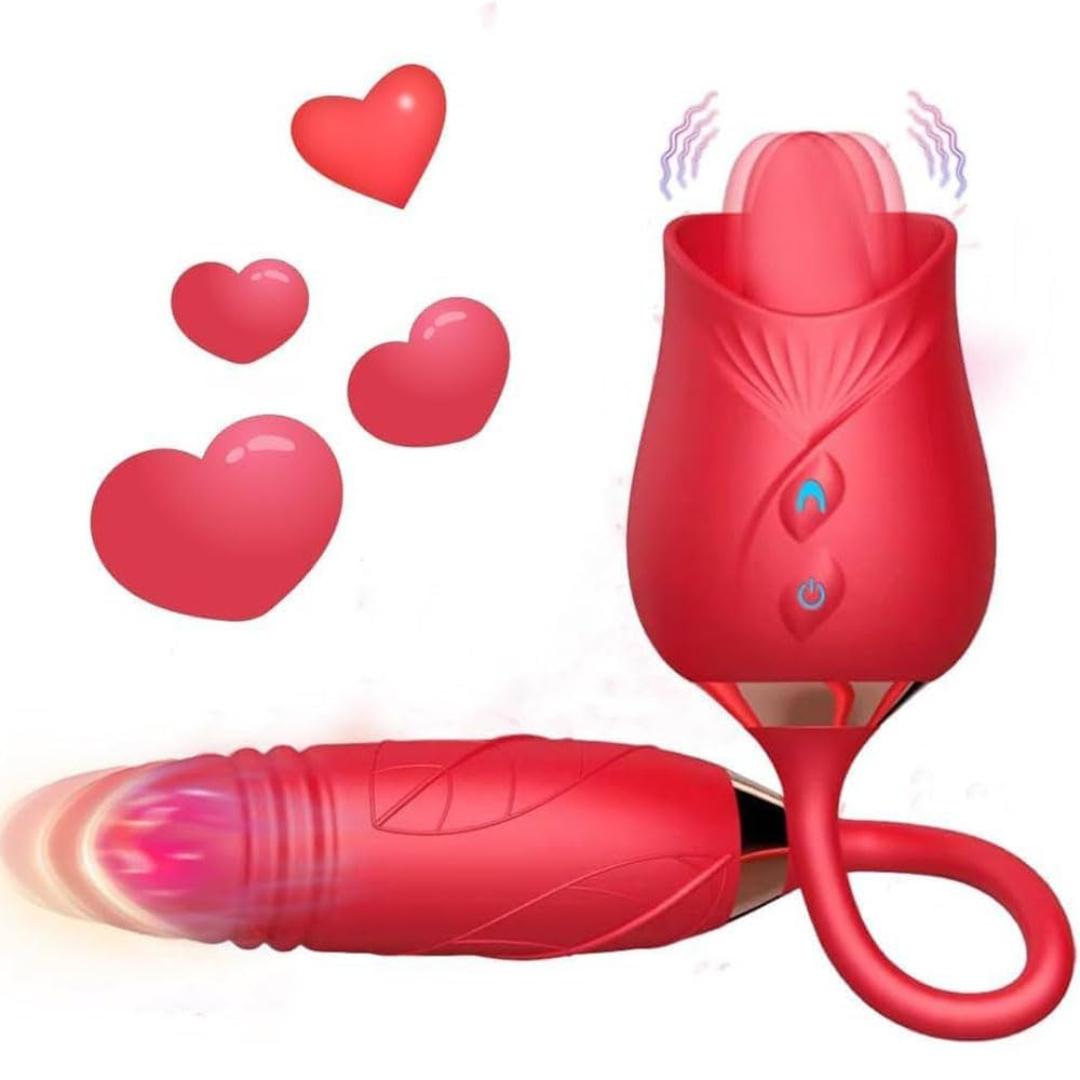 2 in 1 rose toy vibrator with licking tongue