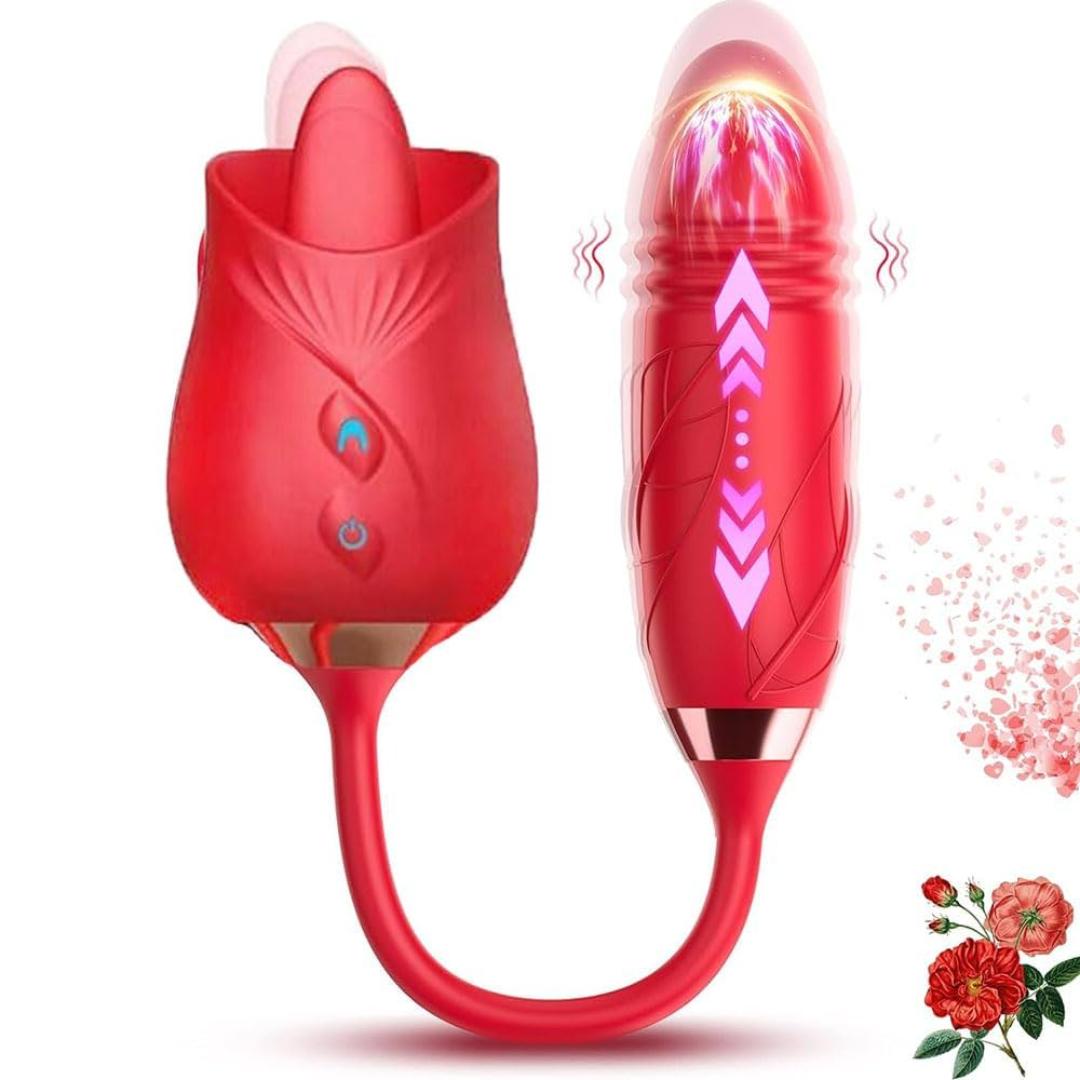 2 in 1 rose toy vibrator with licking tongue view 2