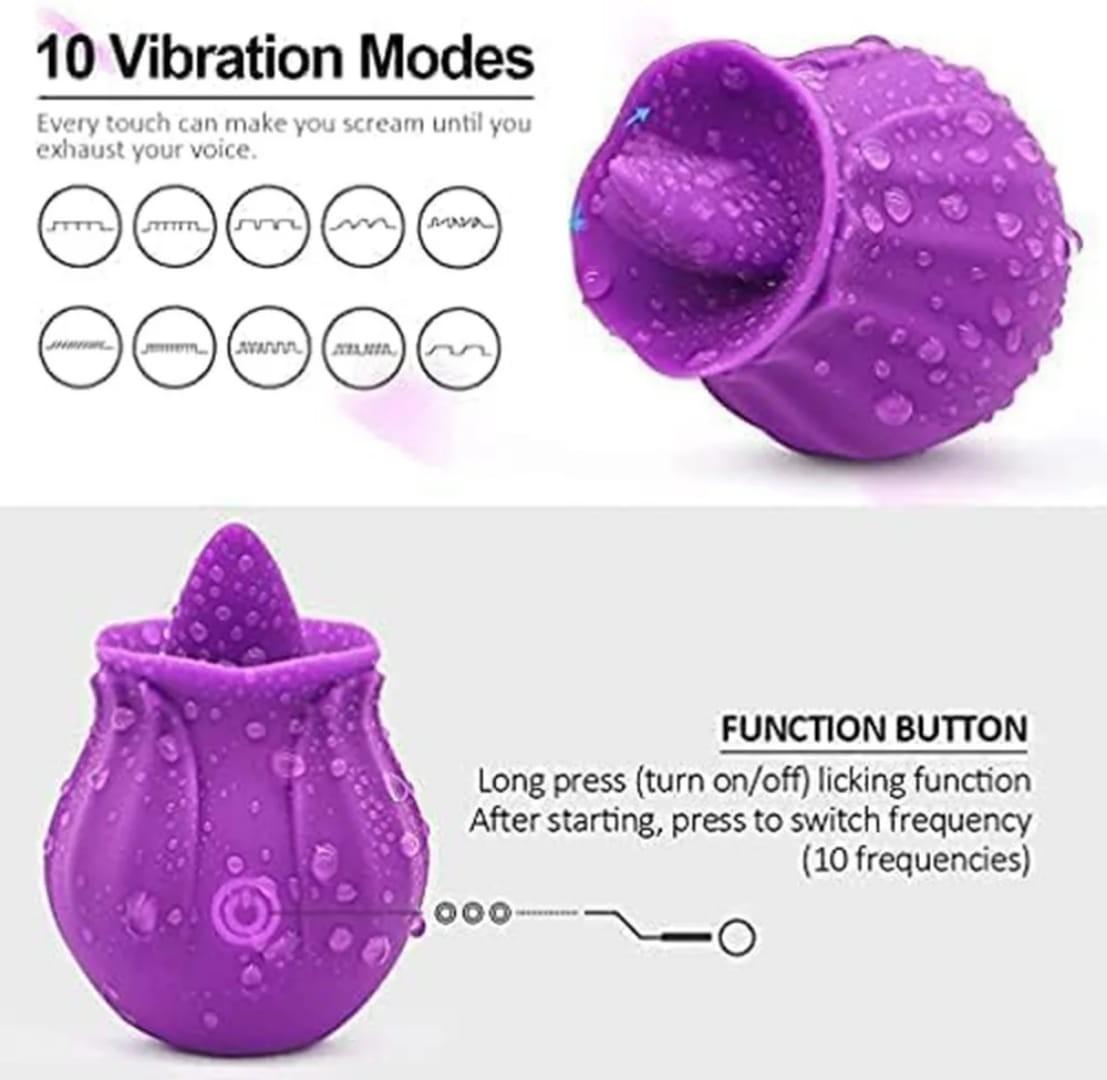 Rose Tongue Licking Vibrator Sex Toy Clitoral Sucker Clit Nipples Anal Stimulator Compact Adult Foreplay Solo Play Game Masturbation Gift for Women Ladies Couples