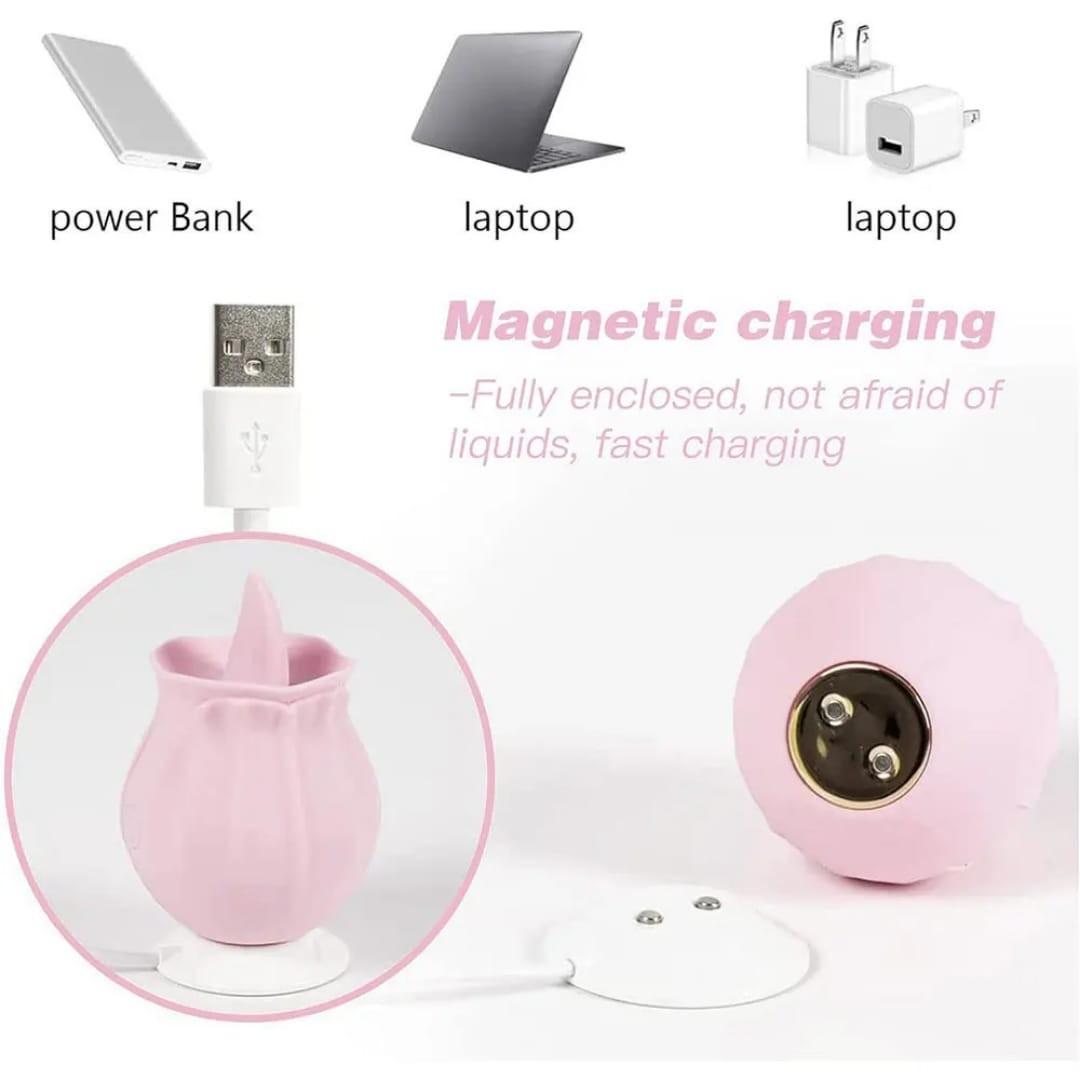 Rose Tongue Licking Vibrator Sex Toy Clitoral Sucker Clit Nipples Anal Stimulator Compact Adult Foreplay Solo Play Game Masturbation Gift for Women Ladies Couples