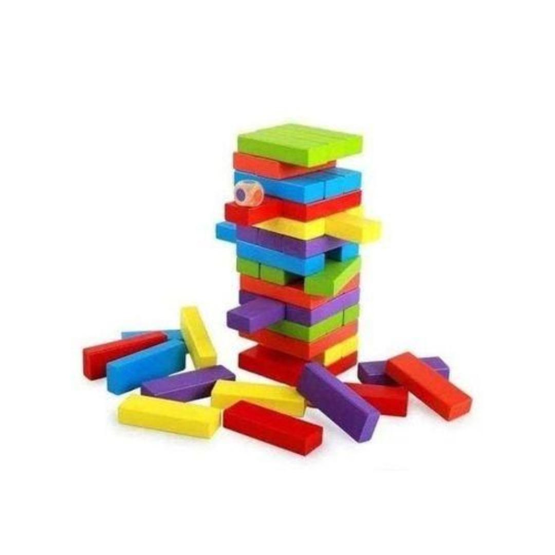 Colorful Wooden Jenga Blocks - Family Fun Game For Kids & Adults, Party