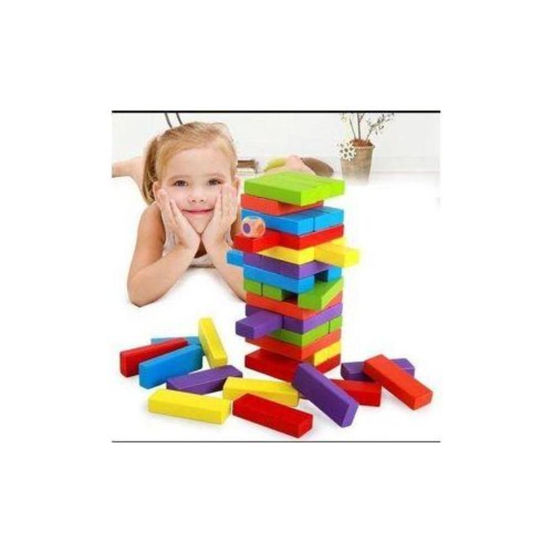 Colorful Wooden Jenga Blocks - Family Fun Game For Kids & Adults, Party