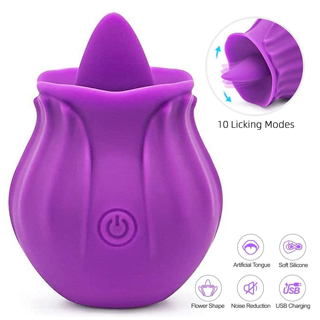 Rose toy vibrator with licking tongue view 4