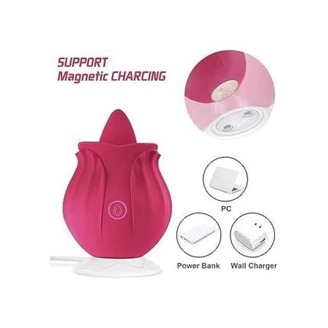 Rose toy vibrator with licking tongue