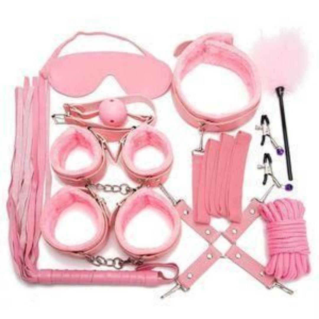 10 PCS Restraint Leather Set Sex Toy With Sex Blindfold Handcuffs And Ankle Cuffs BDSM Whip Sex Rope, Bondage Restraint Kits For Couples SM Games, Restraint Set For Sex