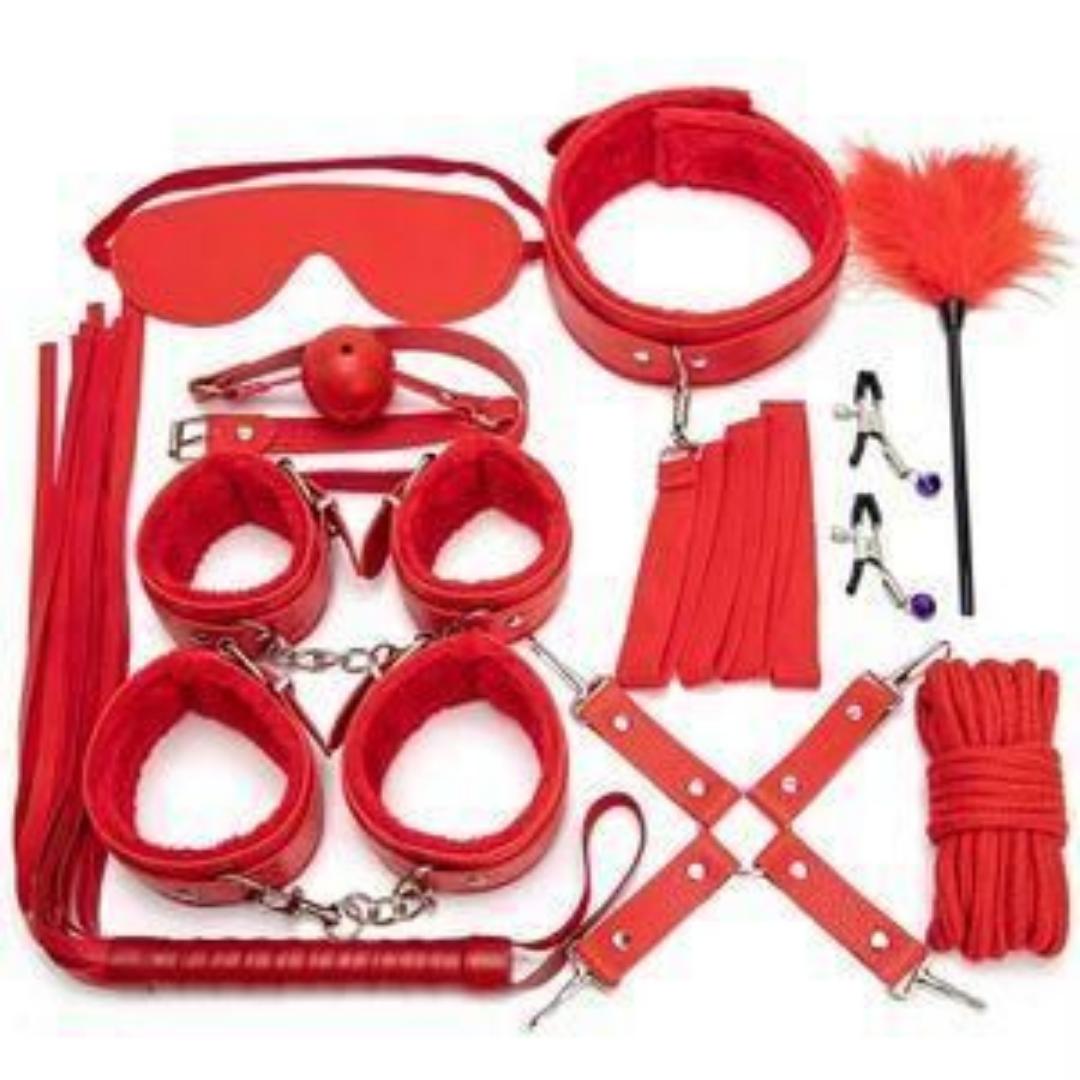 10 PCS Restraint Leather Set Sex Toy With Sex Blindfold Handcuffs And Ankle Cuffs BDSM Whip Sex Rope, Bondage Restraint Kits For Couples SM Games, Restraint Set For Sex