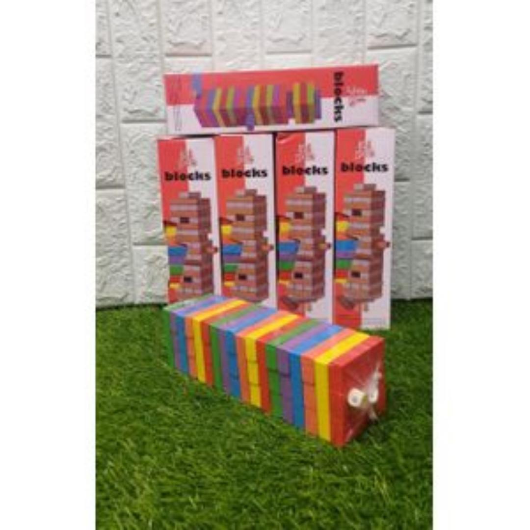 Jumia Bundles 54pcs Jenga Blocks Coloured Wooden Blocks Toys Family Fun Game- Large