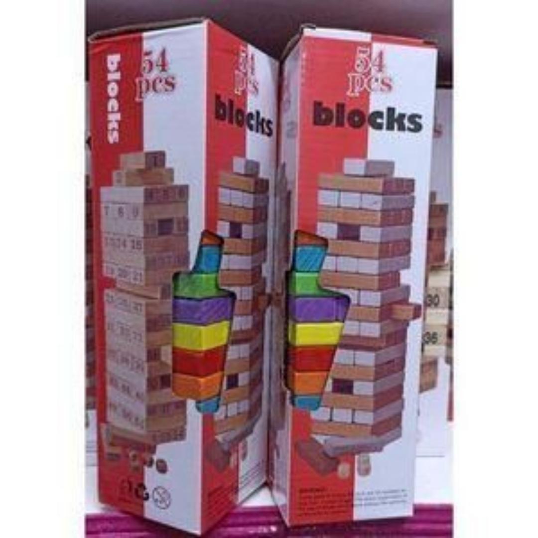 Jumia Bundles 54pcs Jenga Blocks Coloured Wooden Blocks Toys Family Fun Game- Large