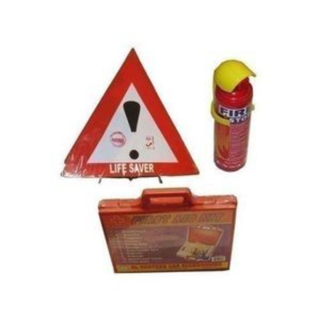 Warning Triangles Sign Life Saver Pair Reflector ,Fire Extinguisher & First Aid Kit Road Safety Emergency & Compliance Kit Set 3 IN 1 SET