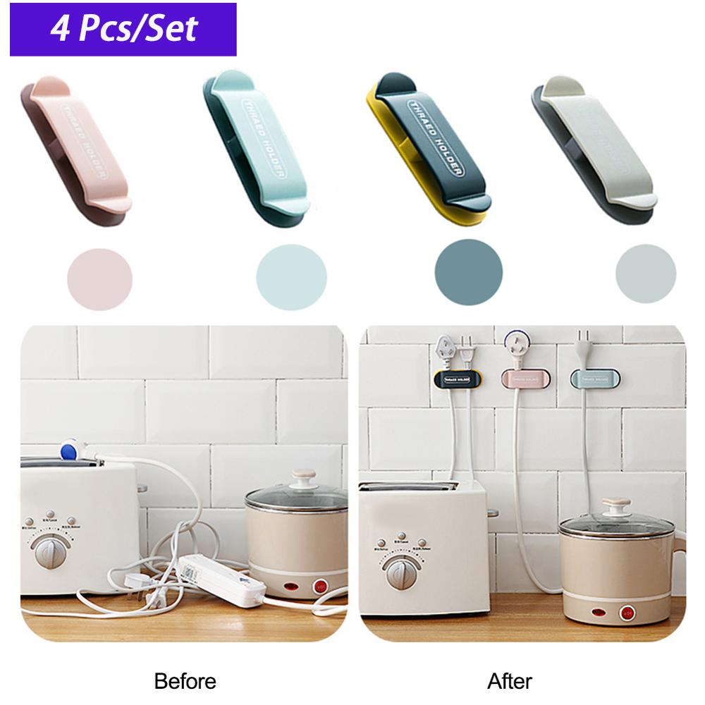 [ THE PERFECT CHOICE !!! ] 4pcs Brand New Quality set Wire Holder Thread Holder No hook No hole Adhesive Cable Organizer Desktop Wire Management Clip