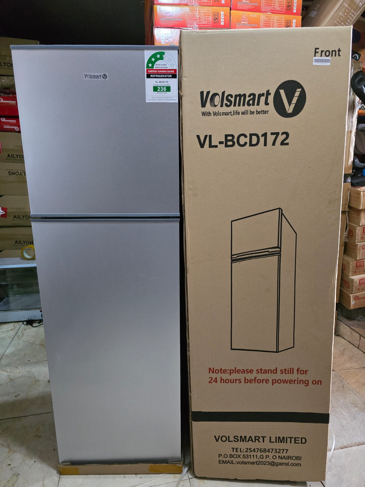 [🔥EMBRACE THE LATEST TREND 🤩🤩✨ !!! ] 1 Pc Size 118 Ltrs Classy Brand New Very High Quality Stylish and Luxurious Kitchen Silver Volsmart double door Fridge. Desiring To Serve the Best Experience✨👌