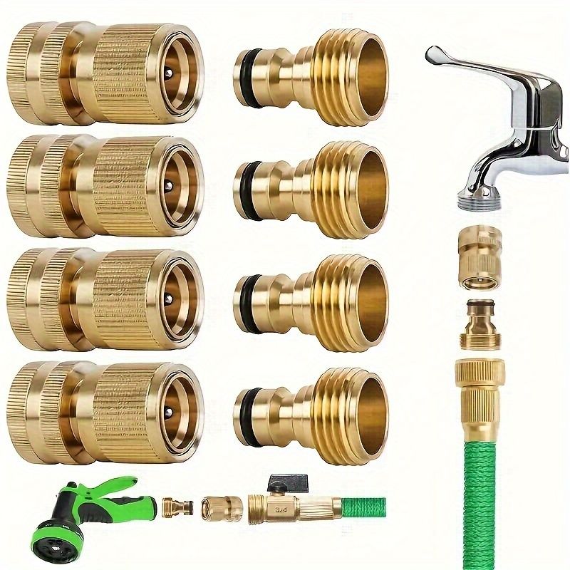 Heavy-Duty Brass Hose Quick Connect Set - 2-Pack, Leak-Proof, Effortless Connection for Outdoor Lawn & Garden - Durable, Weatherproof, US Standard 3/4 GHT Threads