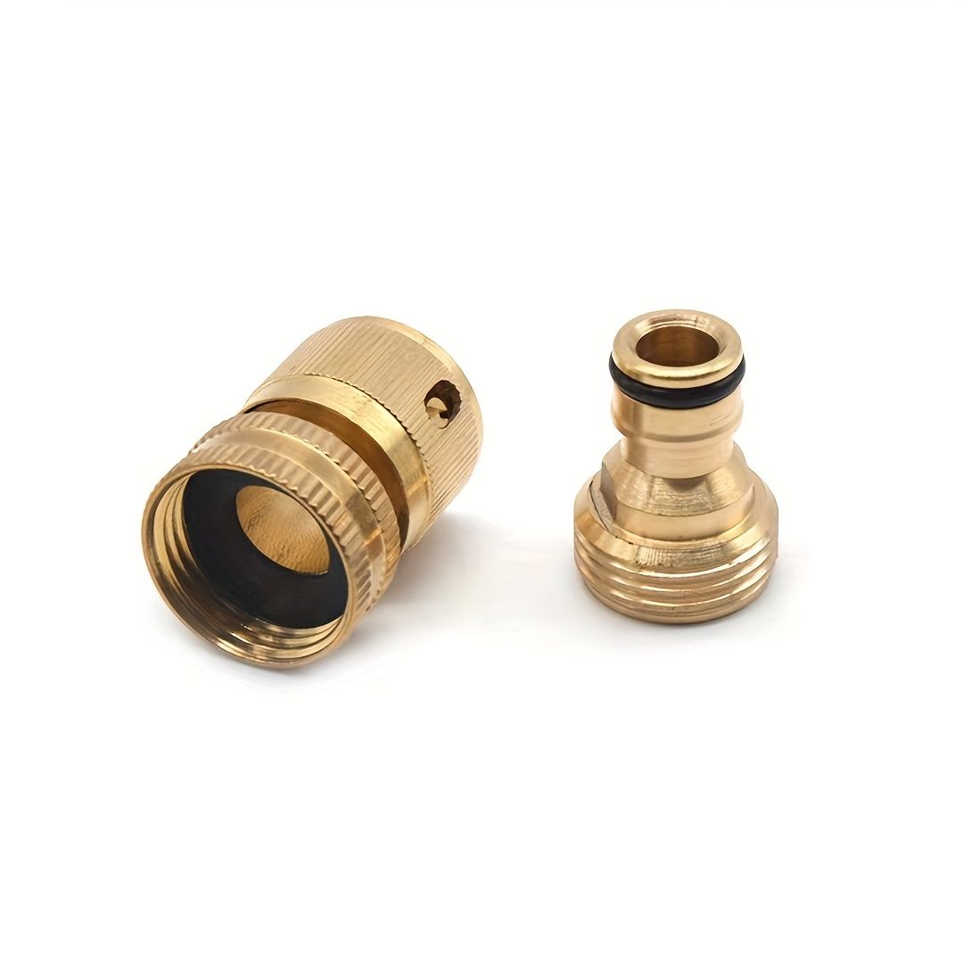 Heavy-Duty Brass Hose Quick Connect Set - 2-Pack, Leak-Proof, Effortless Connection for Outdoor Lawn & Garden - Durable, Weatherproof, US Standard 3/4 GHT Threads