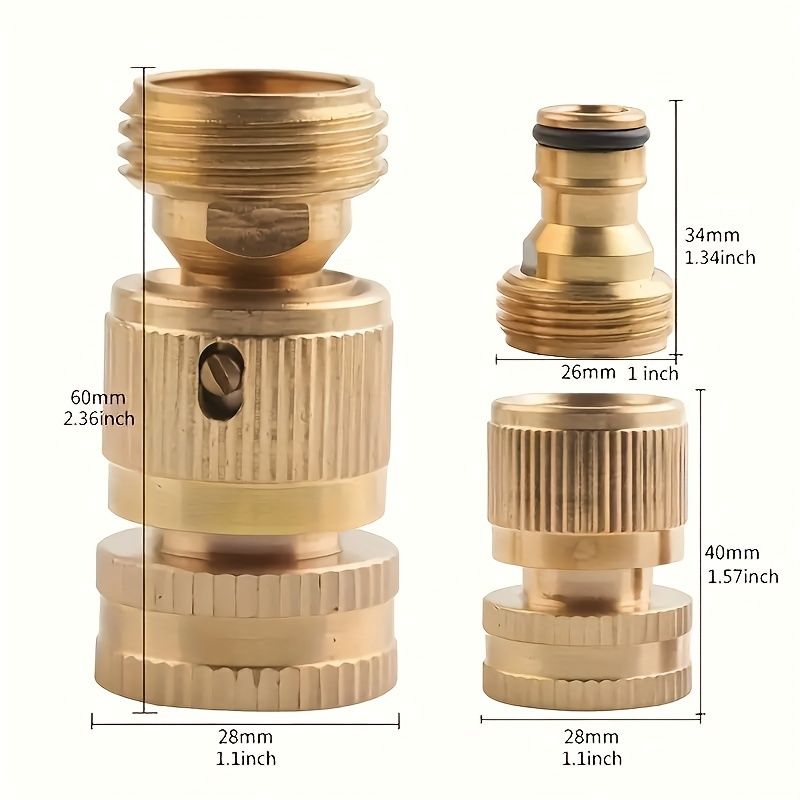 Heavy-Duty Brass Hose Quick Connect Set - 2-Pack, Leak-Proof, Effortless Connection for Outdoor Lawn & Garden - Durable, Weatherproof, US Standard 3/4 GHT Threads