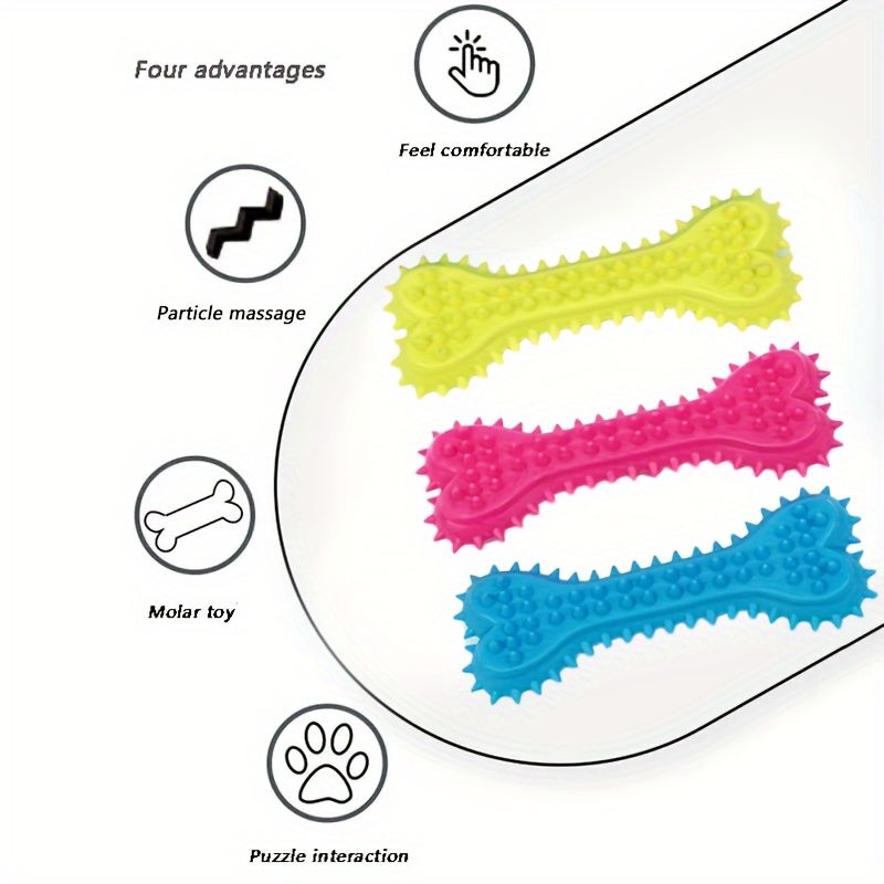 Durable Dog Chew Toy Set - Non-Toxic Rubber Bone Shaped Teeth Cleaner & Gum Stimulator for Fun Training, Interactive Oral Health Care for Puppies and Adults
