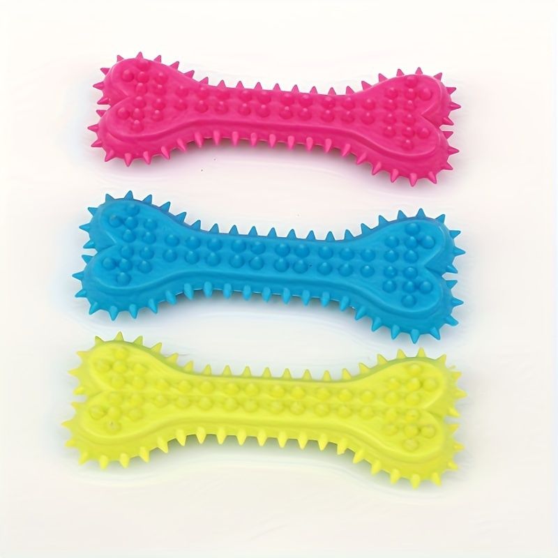 Durable Dog Chew Toy Set - Non-Toxic Rubber Bone Shaped Teeth Cleaner & Gum Stimulator for Fun Training, Interactive Oral Health Care for Puppies and Adults