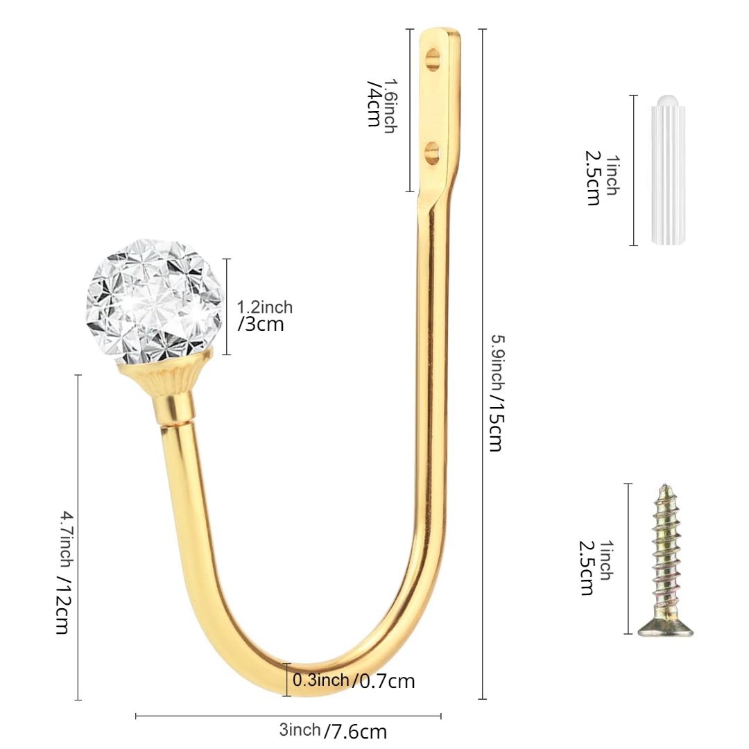 Curtain Holdbacks, Curtain Tiebacks Curtain Hooks For Drapes With Clear Crystal Ball, Wall Mounted Window Curtain Holder For Home Decor