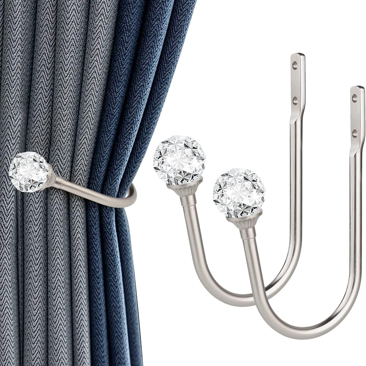 Curtain Holdbacks, Curtain Tiebacks Curtain Hooks For Drapes With Clear Crystal Ball, Wall Mounted Window Curtain Holder For Home Decor