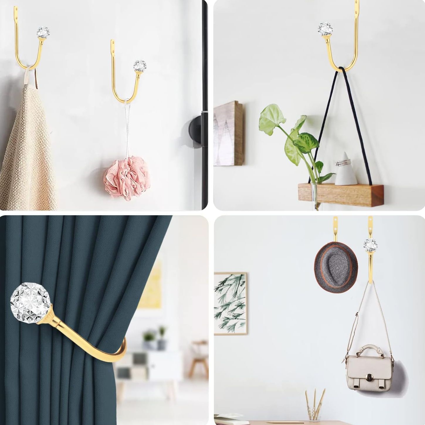 Curtain Holdbacks, Curtain Tiebacks Curtain Hooks For Drapes With Clear Crystal Ball, Wall Mounted Window Curtain Holder For Home Decor