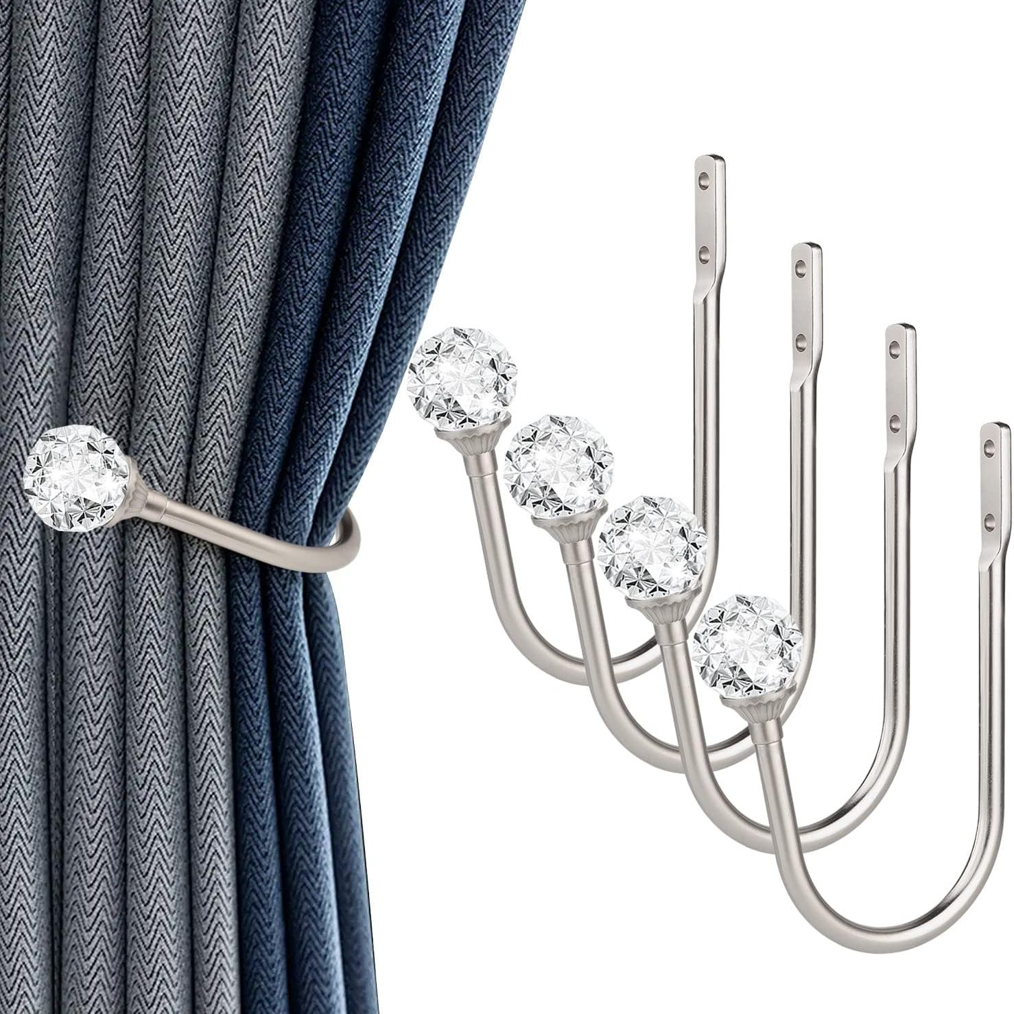 Curtain Holdbacks, Curtain Tiebacks Curtain Hooks For Drapes With Clear Crystal Ball, Wall Mounted Window Curtain Holder For Home Decor