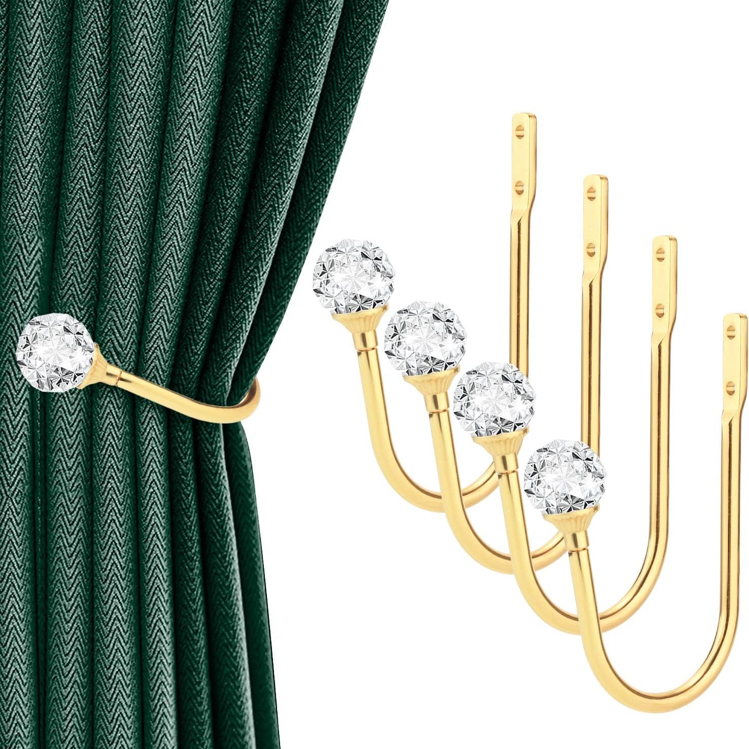 Curtain Holdbacks, Curtain Tiebacks Curtain Hooks For Drapes With Clear Crystal Ball, Wall Mounted Window Curtain Holder For Home Decor